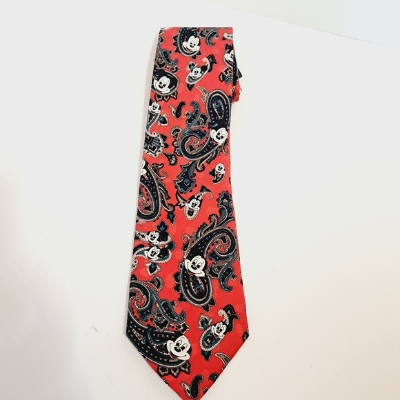 Mickey INC Disney Mickey Mouse Red‎ Paisley 100% Silk Tie - Picture 1 of 5